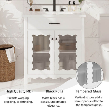 white bathroom vanity with durable mdf and rubber wood construction