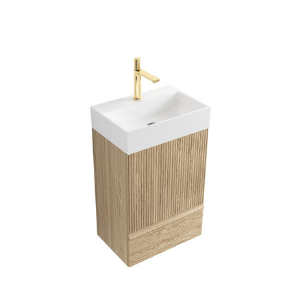 white oak bathroom vanity cabinet PVC coated MDF warm wood tone finish