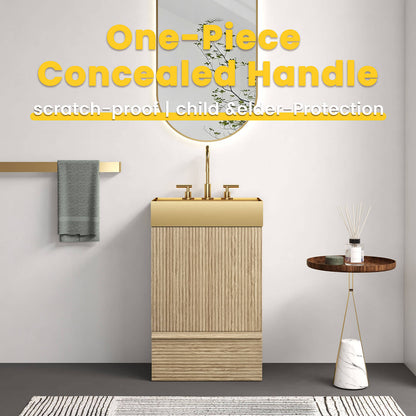 white oak bathroom vanity with handleless design