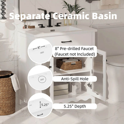white vanity with 8 inch widespread faucet holes and smooth sink