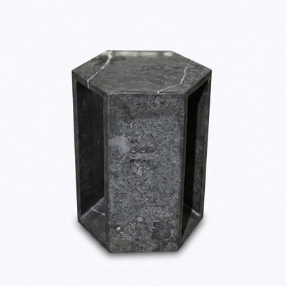 Modern Real Marble Dark Grey Side Table for Home Decor or Bathroom Display Stand