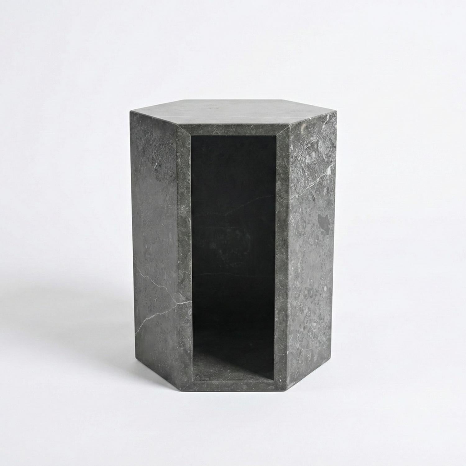 Modern Real Marble Dark Grey Side Table for Home Decor or Bathroom Display Stand