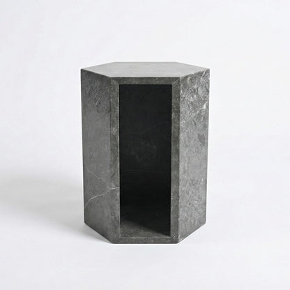 Modern Real Marble Dark Grey Side Table for Home Decor or Bathroom Display Stand