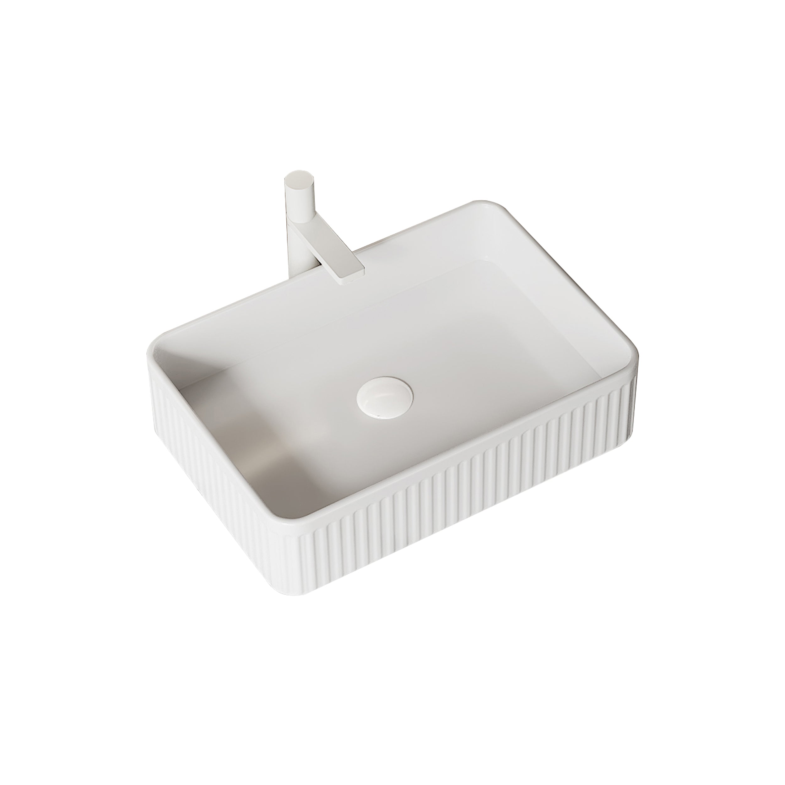 white rectangular ceramic above-counter sink