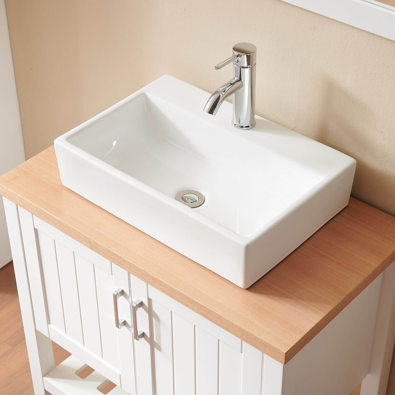 Mueble de baño independiente de 32" con estructura de madera maciza y parte inferior abierta