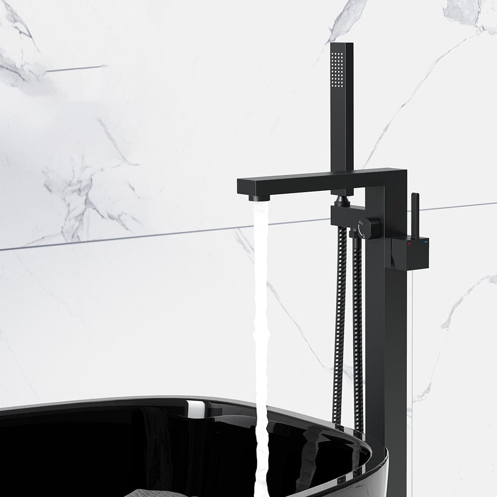 Matte Black Freestanding Bathtub Faucet Floor Mount Tub Filler Single Handle with Hand Shower