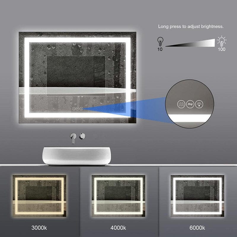 48 in. W x 32 in. H LED Light Bathroom Vanity Mirror Large Rectangular Frameless Anti Fog