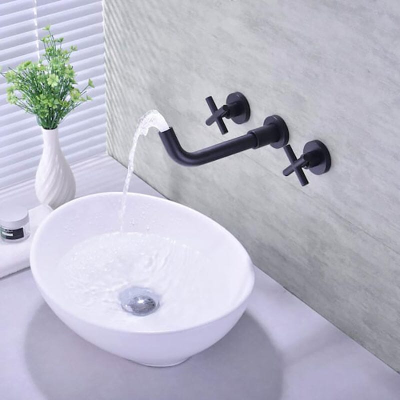 Giving Tree Double Handle Wall Mounted Bathroom Sink Faucet