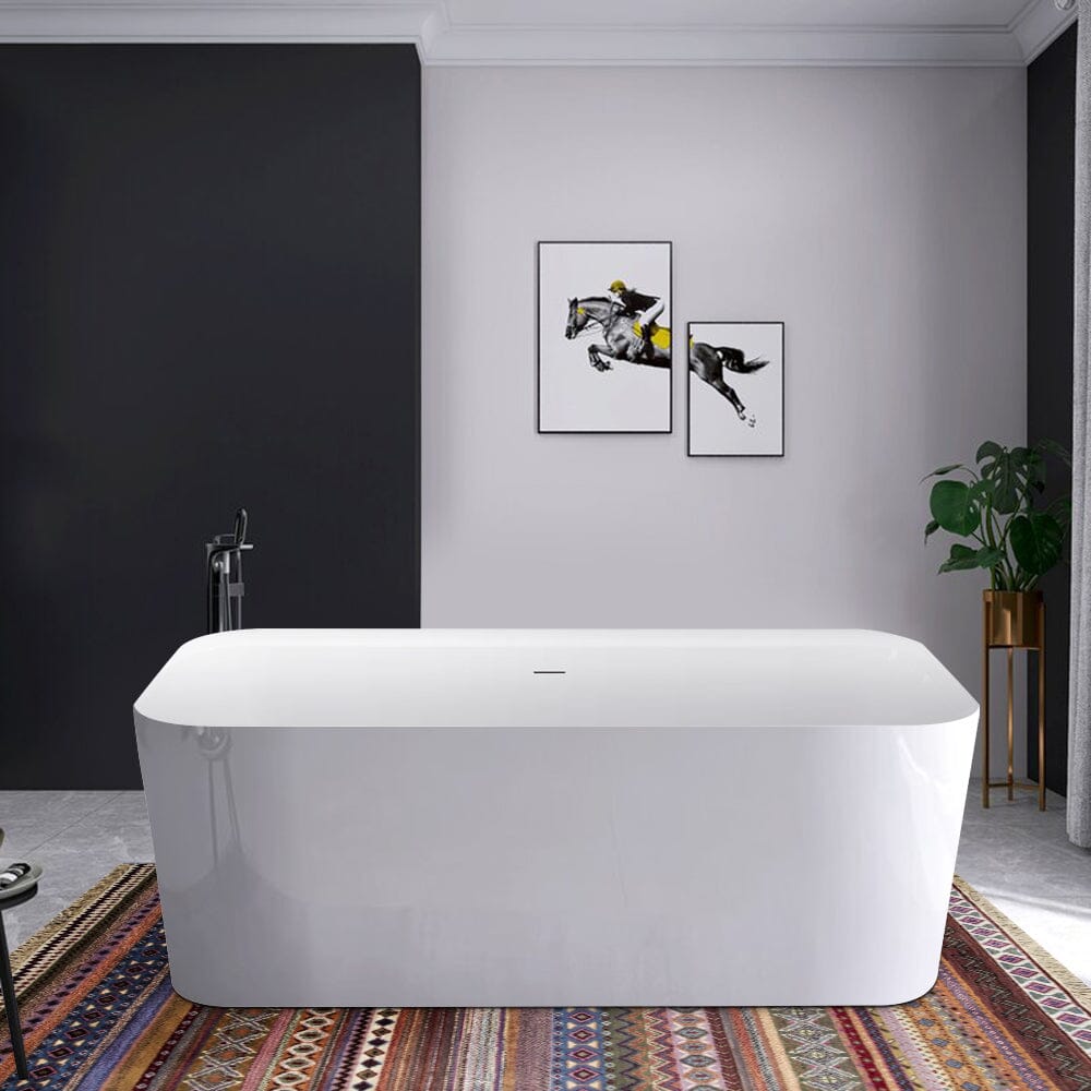59&quot; Acrylic Rectangle Shape Flatbottom Freestanding Bathtub White