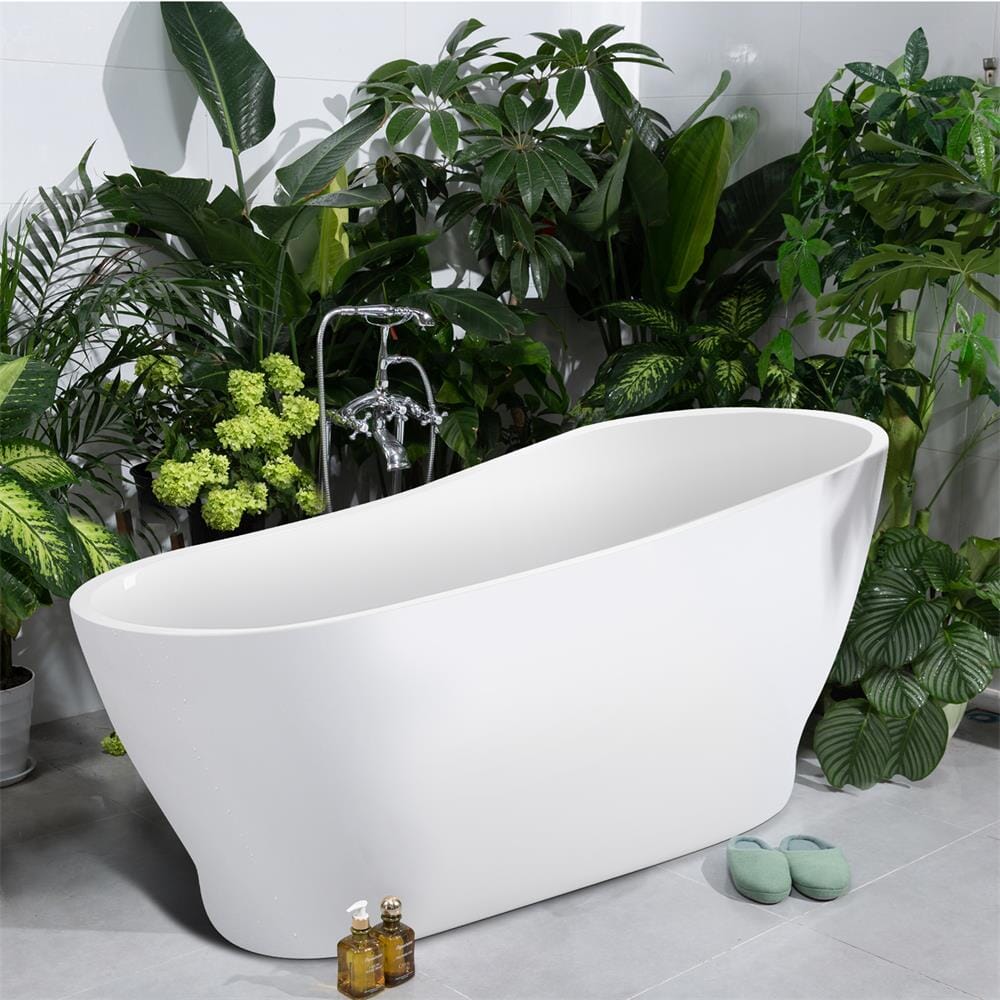 Modern Bathroom 63&quot; Acrylic Curve Flatbottom Freestanding Bathtub in White