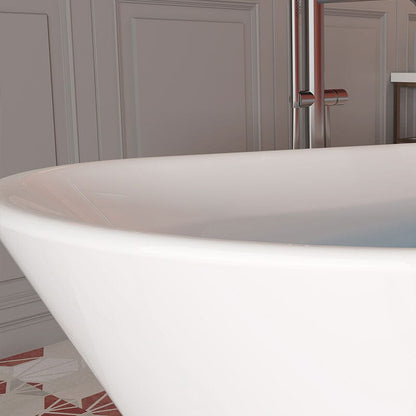 65&quot; Acrylic Slipper Flatbottom Freestanding Soaking Bathtub in Glossy White