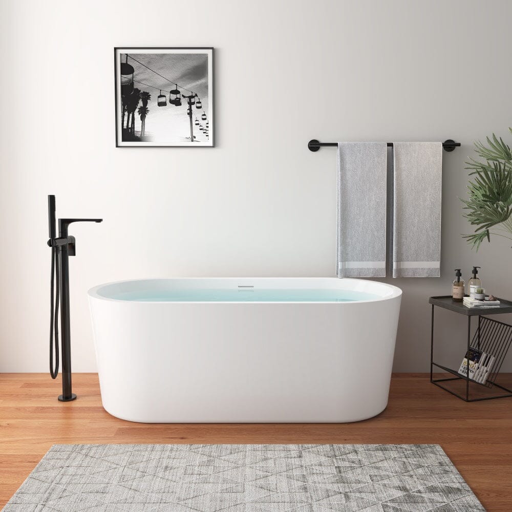 59 in. Acrylic Flatbottom Bathtub with Freestanding Drain Glossy White