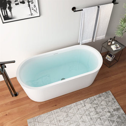 59 in. Acrylic Flatbottom Bathtub with Freestanding Drain Glossy White