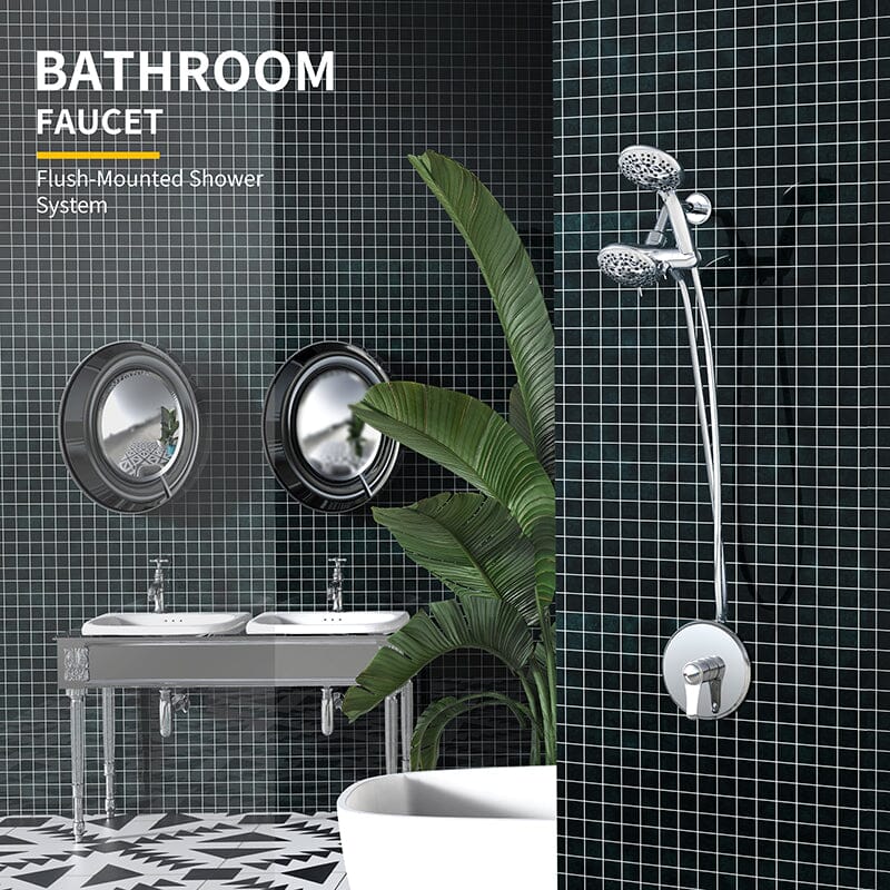 5-Spray 6 in. Single Wall Mount Handheld Rain Shower Head in Chrome, Grey