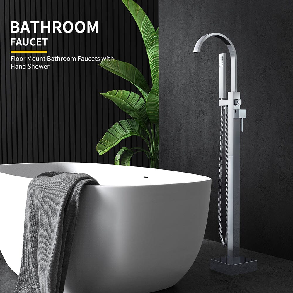 Floor Mounted Tub Faucet Single Handle Swivel Spout Bathtub Filler with Hand Shower