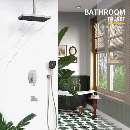 Shower Set 14&quot; Rectangular Ceiling Shower Head with Hand Shower &amp; Tub Spout