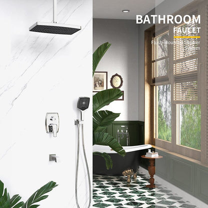 Shower Set 14&quot; Rectangular Ceiling Shower Head with Hand Shower &amp; Tub Spout