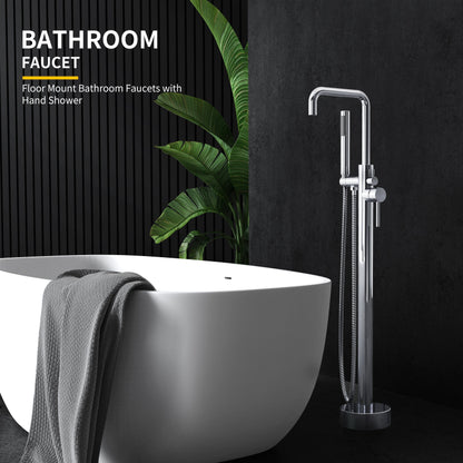 Freestanding Tub Filler Floor Mount Chrome Bathtub Faucet with Handheld Shower