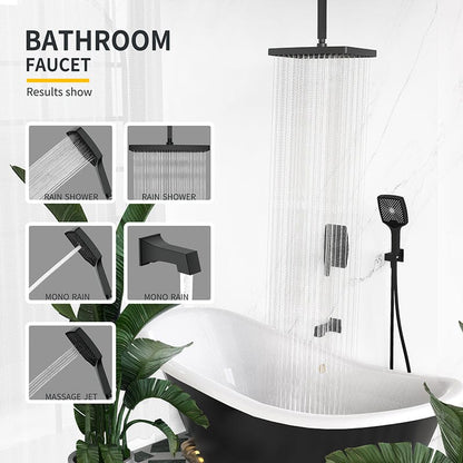Shower Set 14&quot; Rectangular Ceiling Shower Head with Hand Shower &amp; Tub Spout