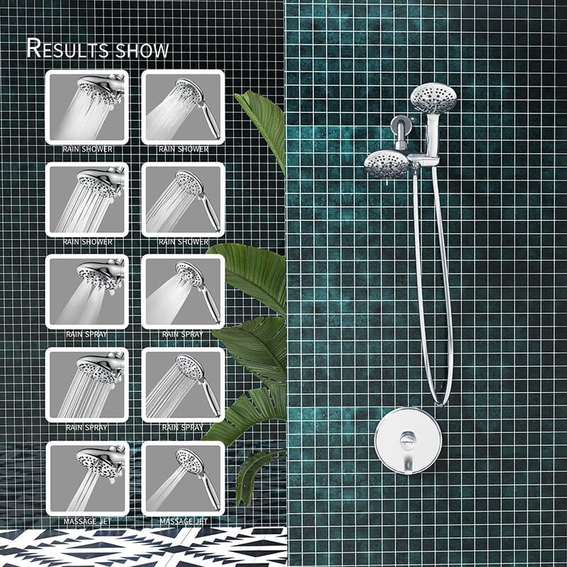 6 Spray Mode Dual Rain &amp; Handheld Shower Heads Combo with Hose