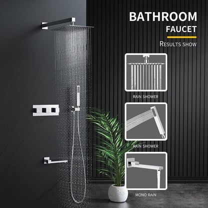 Bathroom 12&quot; Square Wall Mounted Shower Set with Hand Shower &amp; Tub Spout