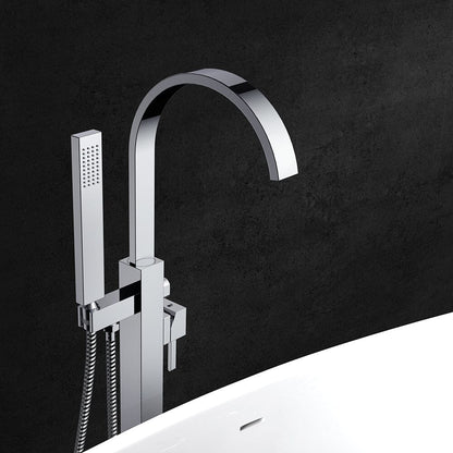 Floor Mounted Tub Faucet Single Handle Swivel Spout Bathtub Filler with Hand Shower