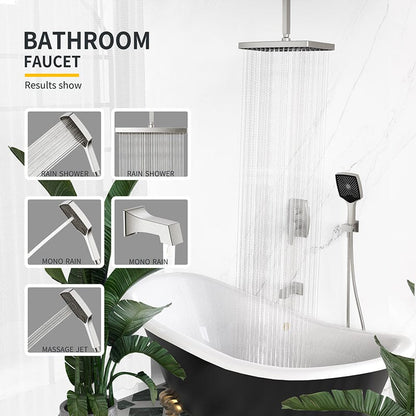 Shower Set 14&quot; Rectangular Ceiling Shower Head with Hand Shower &amp; Tub Spout