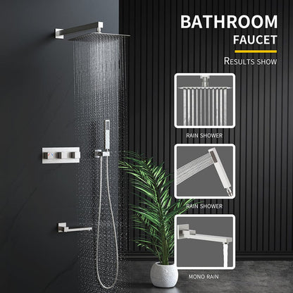 Bathroom 12&quot; Square Wall Mounted Shower Set with Hand Shower &amp; Tub Spout