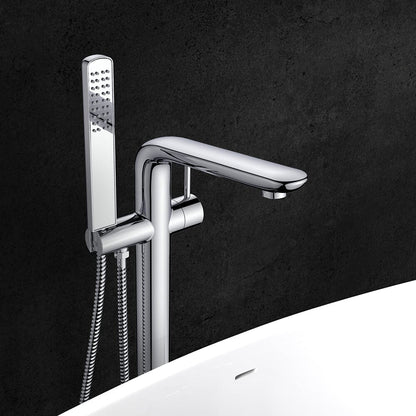 Bathroom Freestanding Tub Filler Faucet with Hand Shower Chrome