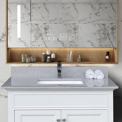 Giving Tree 37 inches bathroom stone vanity top calacatta gray engineered marble color with undermount ceramic sink and single faucet hole with backsplash