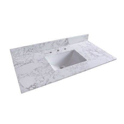 Giving Tree 43‘’x22&quot; bathroom stone vanity top engineered stone carrara white marble color with rectangle undermount ceramic sink and 3 faucet hole with back splash