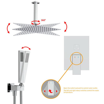 12&quot; Ceiling Mounted Square Shower Systems with Head Shower &amp; Hand Shower Combo Set