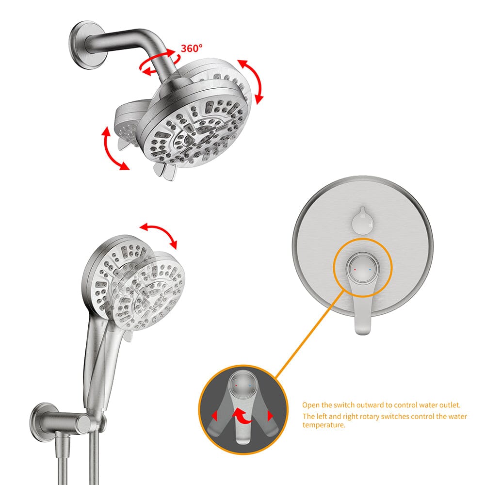 Wall Mounted 14 Spray High Pressure Shower Head and Hand Shower