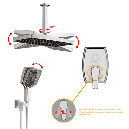 Shower Set 14&quot; Rectangular Ceiling Shower Head with Hand Shower &amp; Tub Spout