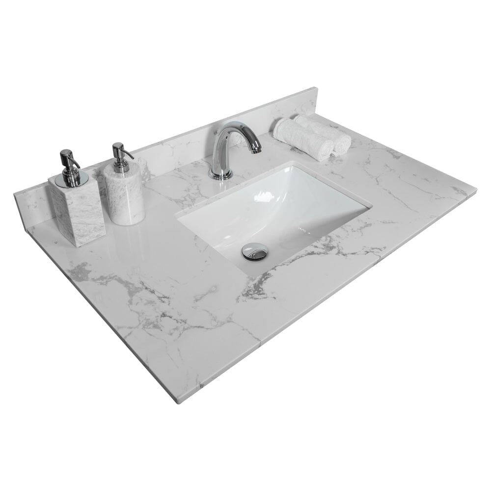 Giving Tree 31inch bathroom stone vanity top engineered white marble color with undermount ceramic sink and single faucet hole with backsplash