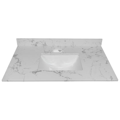 Giving Tree 31inch bathroom stone vanity top engineered white marble color with undermount ceramic sink and single faucet hole with backsplash