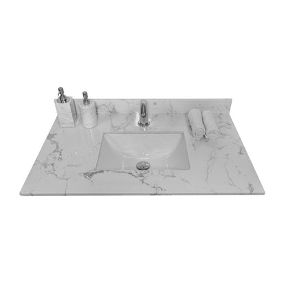 Giving Tree 31inch bathroom stone vanity top engineered white marble color with undermount ceramic sink and single faucet hole with backsplash