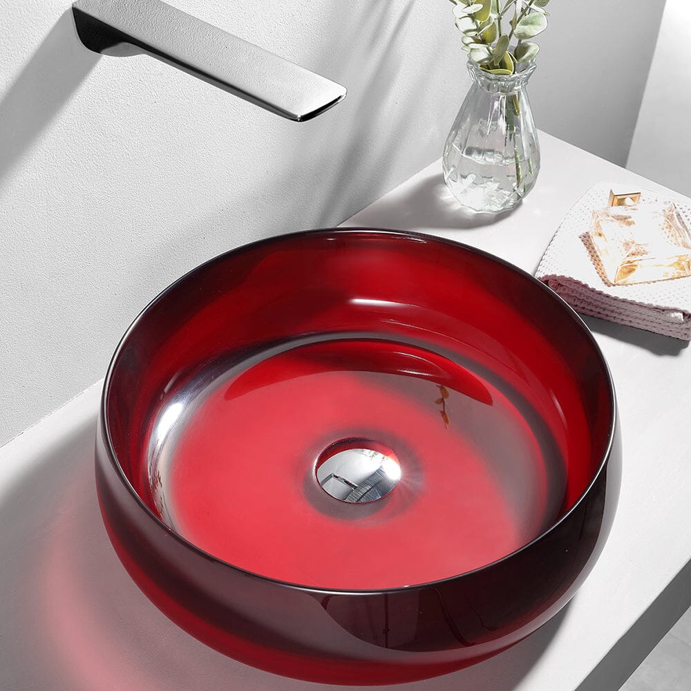 Bathroom Sink Transparent Red Stone Resin 15.75&