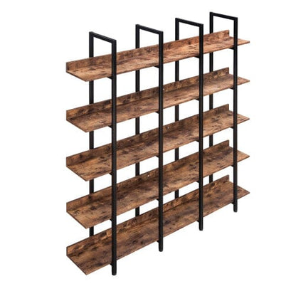 Giving Tree 5 Tier Bookcase Home Office Open Bookshelf, Vintage Industrial Style Shelf with Metal Frame, MDF Board