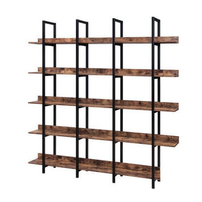 Giving Tree 5 Tier Bookcase Home Office Open Bookshelf, Vintage Industrial Style Shelf with Metal Frame, MDF Board