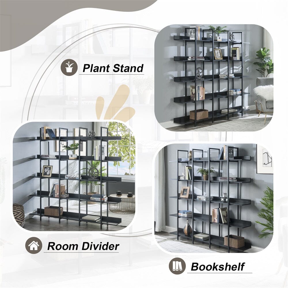 Giving Tree 5 Tier Bookcase Home Office Open Bookshelf, Vintage Industrial Style Shelf with Metal Frame, MDF Board