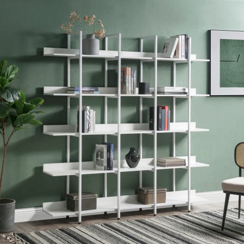 Giving Tree 5 Tier Bookcase Home Office Open Bookshelf, Vintage Industrial Style Shelf with Metal Frame, MDF Board