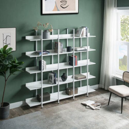 Giving Tree 5 Tier Bookcase Home Office Open Bookshelf, Vintage Industrial Style Shelf with Metal Frame, MDF Board