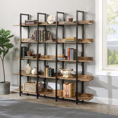 Giving Tree 5 Tier Bookcase Home Office Open Bookshelf, Vintage Industrial Style Shelf with Metal Frame, MDF Board