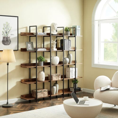 Giving Tree 5 Tier Bookcase Home Office Open Bookshelf, Vintage Industrial Style Shelf with Metal Frame, MDF Board