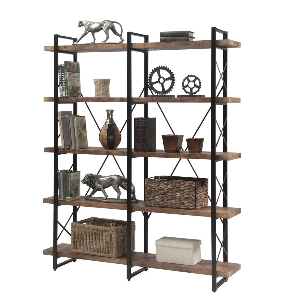 Giving Tree Home Office 5 Tier Bookshelf, X Design Etageres Storage Shelf, Industrial Bookcase for Office with Metal Frame