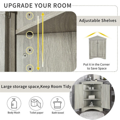 Giving Tree Oak Triangle Bathroom Storage Cabinet with Adjustable Shelves, Freestanding Floor Cabinet for Home Kitchen