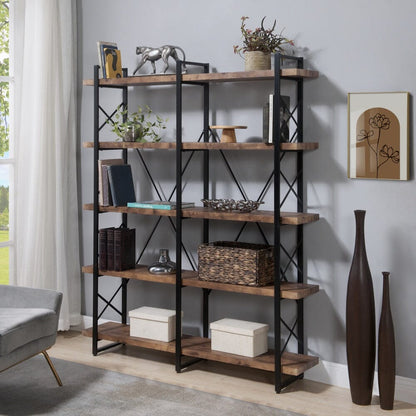 Giving Tree Home Office 5 Tier Bookshelf, X Design Etageres Storage Shelf, Industrial Bookcase for Office with Metal Frame