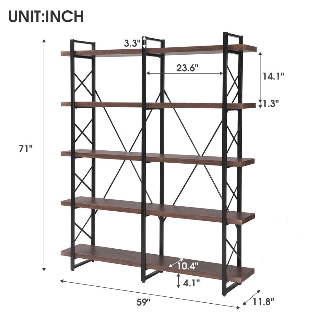 Giving Tree Home Office 5 Tier Bookshelf, X Design Etageres Storage Shelf, Industrial Bookcase for Office with Metal Frame