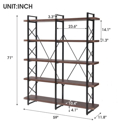 Giving Tree Home Office 5 Tier Bookshelf, X Design Etageres Storage Shelf, Industrial Bookcase for Office with Metal Frame